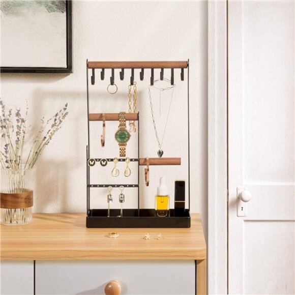 black jewelry stand organizer holder necklace earring bracelet ring display - Picture 5 of 7